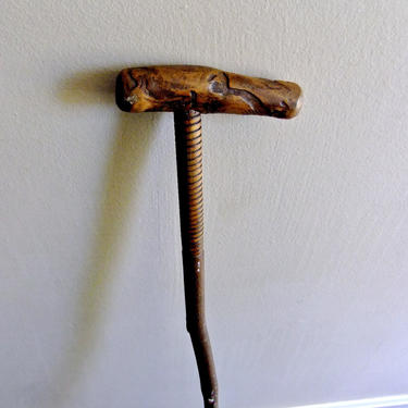 Vintage Wood Walking Stick or Cane - Wormwood Handle, Carved, Rustic, Handmade, 33 inches long, Primitive, Hand Carved, Lightweight 