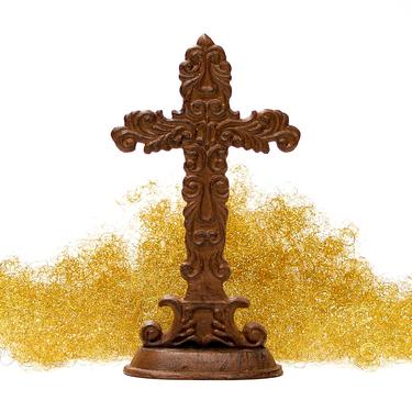 VINTAGE: 10" Standing Cast Iron Rustic Cross - Religious - God - Prayer - SKU 22-A-00013708 