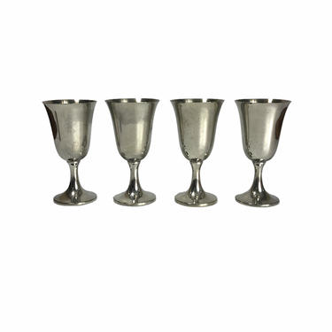 Vintage Pewter Wine Goblets, Pewter Wine Glasses, Set of 4 