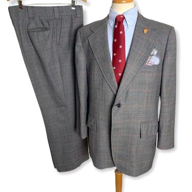 Vintage 1970s BARRISTER 2pc Worsted Wool Suit ~ 44 Short to Reg ~ Glen Plaid ~ jacket / pants ~ Preppy / Ivy Style / Trad 