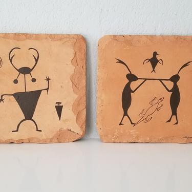 1980s Vintage G. Thonson Native American Wall Art Plaque a Pair. 