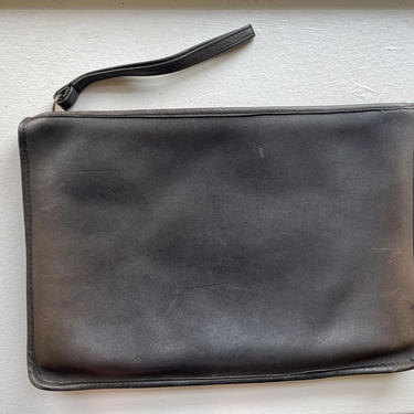 Vintage COACH Navy Blue Slim Clutch Large Portfolio Pouch Bag, 9555, Distressed, Made in New York City, USA 