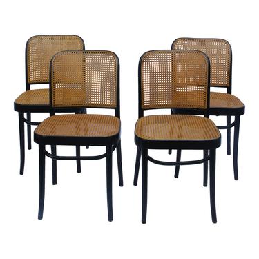 1940s Art Deco Joseph Hoffman for Thonet Bentwood and Cane Prague Side Chairs - Set of 4 