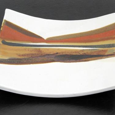 Mid Century Modern Retro Signed Ceramic Art Plate 1960s Brown Orange 