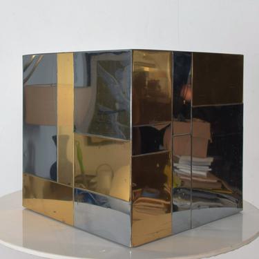 Paul Evans Modern Cityscape Catch it All Container 1970s in Brass Stainless Steel Mirror 