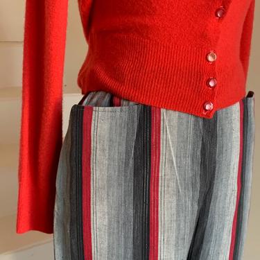 1950s Bad Girl Cropped Jeans Striped Cotton Pants Vintage 28 Waist Back Zip 