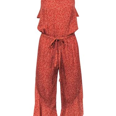 Joie - Orange & Beige Leaf Print Flared Belted Jumpsuit Sz XS