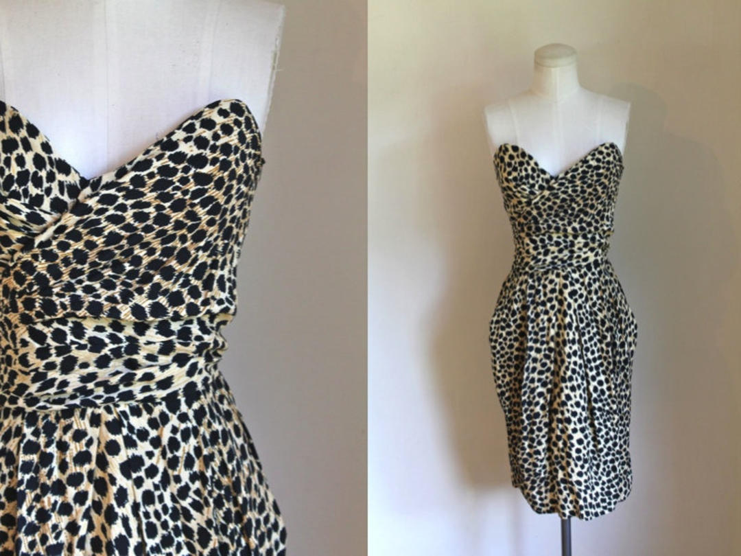 Vintage Strapless Leopard Print Dress / XS | Ms. Tips | Minneapolis, MN