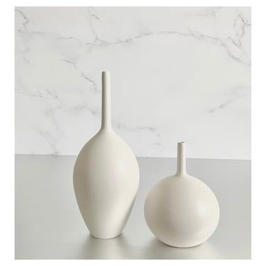 Seconds Sale- Ships Now- set of 2 White Ceramic Bud Vases in White Matte Glaze by Sara Paloma Pottery.  minimalist modern elegant bud vases 