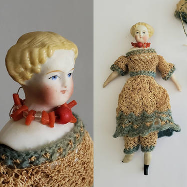 Antique Miniature China Doll With Intricate Hairstyle - Antique Dollhouse Doll - Collectible Dolls 6.5&amp;quot; tall 