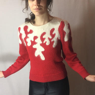 Vintage 1980s Statement Sweater | Angora Blend Dripping Pearls Beaded Pullover, Retro Ice Skating Sweater, Holiday Sweater, Small Petite 