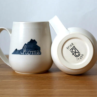 White Virginia Home Mug, Handmade Coffee Mug, Pottery 