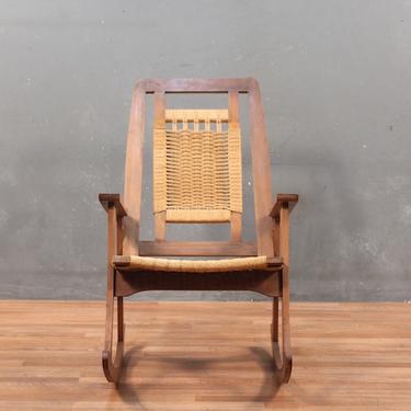 Mid Century Rope &amp; Wood Rocking Chair – ONLINE ONLY