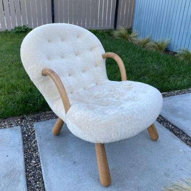 Philip Arctander Style Shearling Clam Armchair 