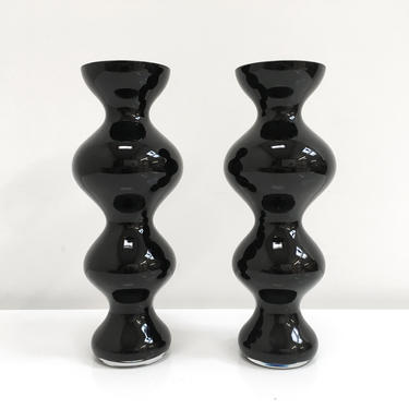 Pair of Modernist Handblown Glass Vases Black 