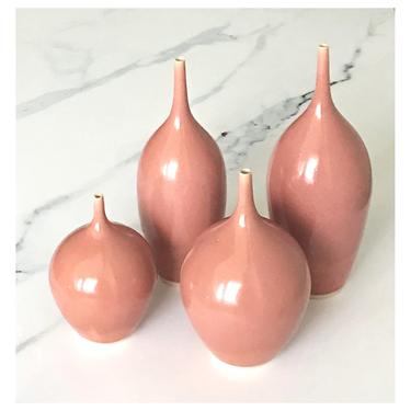 SHIPS NOW- New Color- set of 4 small stoneware bottle vases in dark pink gloss by Sara Paloma Pottery 