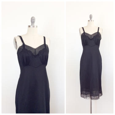 50s Black Nylon Slip / 1950s Vintage Nightie / Small to Medium 