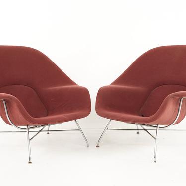 Eero Saarinen for Knoll Mid Century Womb Chair with Chrome Frame - Set of 2 - mcm 