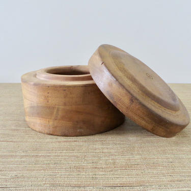 Vintage Wood Canister - Round Hand Carved Wood Canister - Cylinder Bowl with Lid - Wood Container 