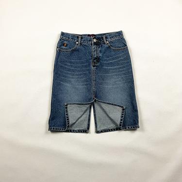 90s Denim Pencil Skirt With Leather Trim / US Polo Assoc. / Back and Front Slit / Distressed / Western / y2k / Small / Cowgirl / 00s 