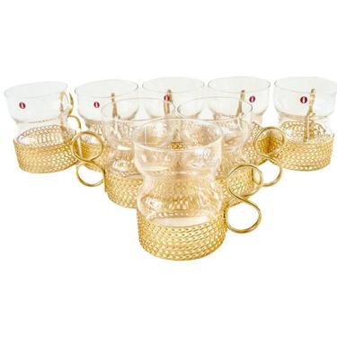 Rare Gold Iittala Tsaikka Hot Drink Glass Set of 8 Timo Sarpaneva Mid Century Modern Scandinavian Free Shipping 