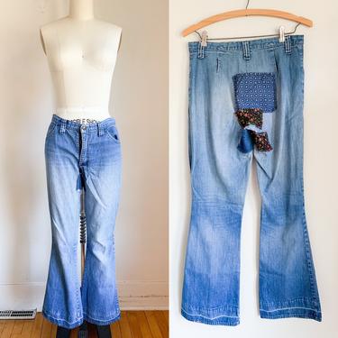 Vintage 1970s Patchwork Bell Bottom Low Rise Jeans / XS 