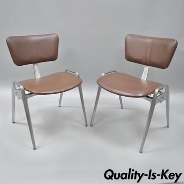 Pair Vtg Cast Aluminium Stacking Side Chairs by Crucible Mid Century Modern A