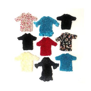 90s 00s Vintage Crinkle Top Crop Top Shirt Pop Corn Shirt Blue Black Cream Red FLORAL PRINT Crop Top Shirt 