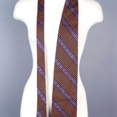 70's PIERRE CARDIN Vintage Mens Tie , Necktie, Suit Disco Rich Hippie Mod era Brown Purple Lavender Stripe Designer 