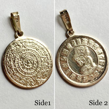 5.8g 14K Yellow Gold Double Sided Aztec Calendar Medallion Pendant Charm Vintage 