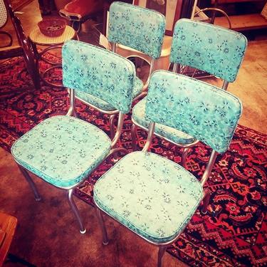 Set of 4 blue retro diner chairs. 