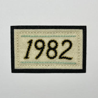 Handmade / hand embroidered off white &amp; blackfelt patch - custom year patch - (choose your own year) 