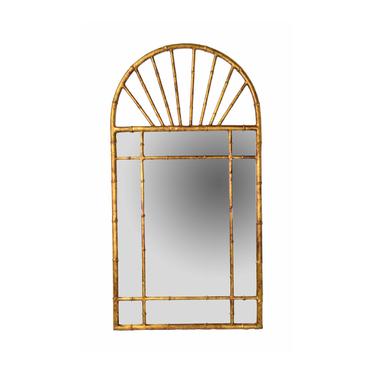 Vintage Labarge Oval Top Spanish Gilt Metal Faux Bamboo Wall Mirror 