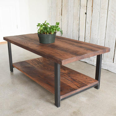 Coffee Table With Lower Shelf / Rustic Reclaimed Wood Coffee Table / Industrial Reclaimed Coffee Table 