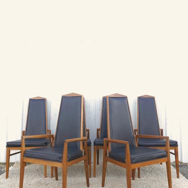 Set of 6 MCM Dining Chairs with Black Vinyl Seats