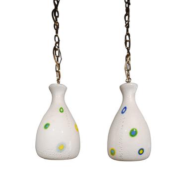 Anzolo Fuga Chic Pair of Glass Pendants with Murrhines and Silver Foil 1950s