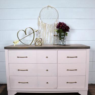 Soft Pink Dresser with Greyish Brown Stained Top