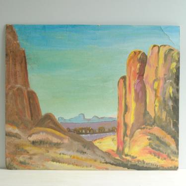 Vintage Desert Landscape Painting, Southwest Landscape Painting 
