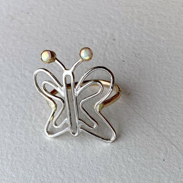 Big Butterfly Ring in Sterling Silver with Opal Antennae Handmade Statement Ring 
