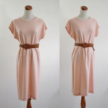 Vintage Knit Dress, Pink Sack Dress, Short Sleeve Shift Dress, 80s Sweaterdress, Dolman Sleeve Dress, Large 