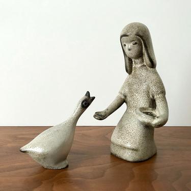 Howard Pierce Pottery Girl Feeding Goose Figurines 