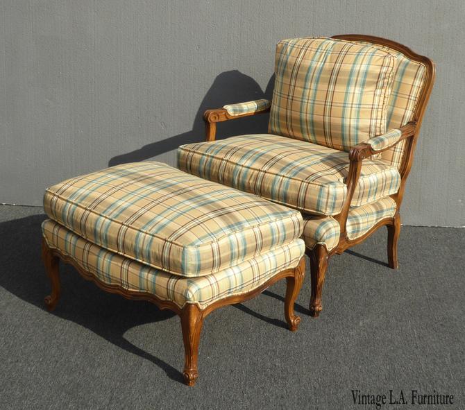 Vintage Ethan Allen Style Gold Plaid, Country French Furniture Ethan Allen