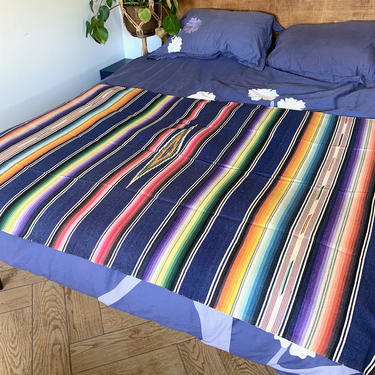 Large Cotton Serape Saltillo Mexican Blanket - Woven All Cotton Striped Mexican Bedspread - 52&quot; x 83&quot; Multicolored Coverlet 