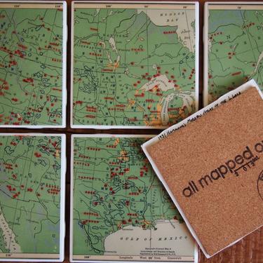 1931 United States Vintage Economic Map Coasters - Set of 6 - Ceramic Tile - Repurposed 1930s Hammond Atlas - US Resources and Agriculture 