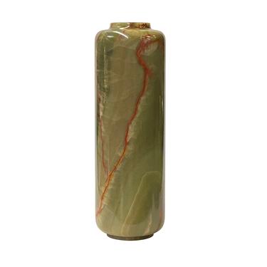 Natural Green Stone Carved Round Column Shape Display Vase ws1647E 