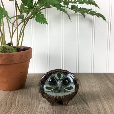 Folk art pottery owl - rustic handmade bird 