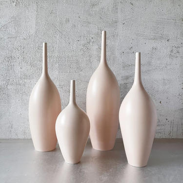 SHIPS NOW- set of 4 ceramic bottle vases in pale pink rose matte glaze by sara paloma .  modern pottery minimal bud vase light pink 