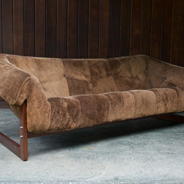 LAFER Jungle Sling Brown Suede Leather Sofa Vintage Mad Men Mid-Century Mod 