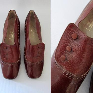 HANI of ITALY Vintage 60s Loafers | 1960s Bullocks Wilshire Brown Slip On Patent Leather Flats | Mod Spectator Italian Shoes | Size 7 1/2 