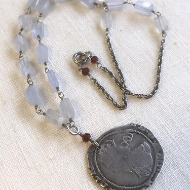 The Lion in Winter [assemblage mecklace: antique coin, garnet, chalcedony, sterling silver] 